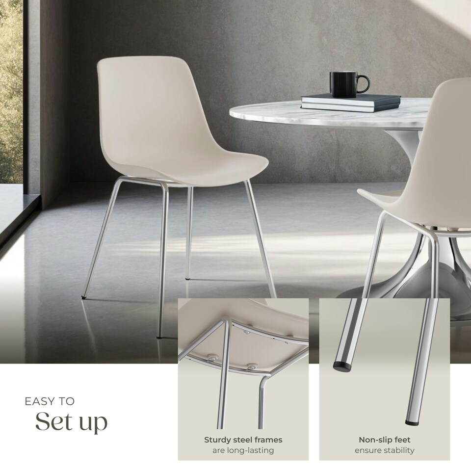 image 1 of Dining Chair Mave - large plastic seat, ergonomic, high backrest, 120 kg load capacity - Set of 4 Grey | Taupe/Chrome