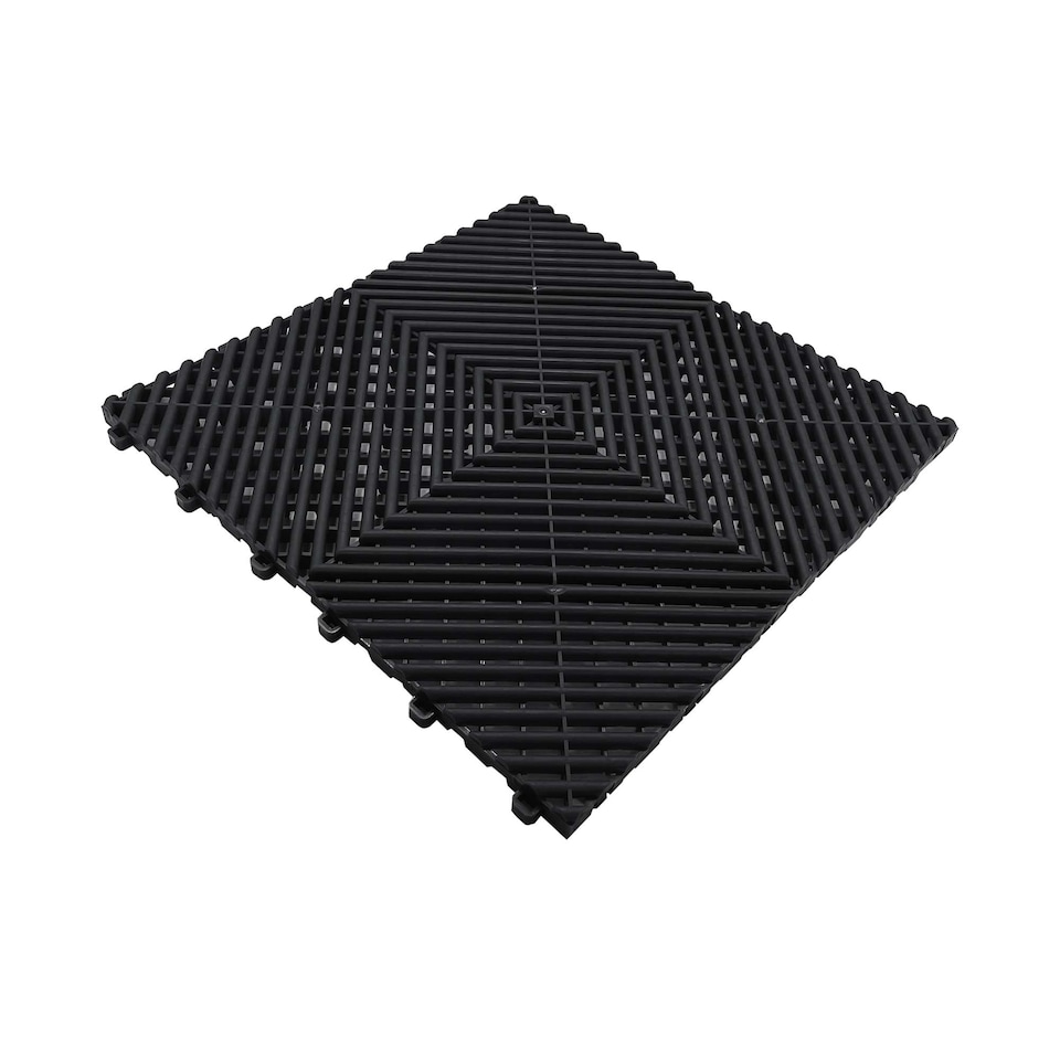 image 1 of Modular Interlocking Ribbed Vented Garage Floor Tiles - Black | Black | Black