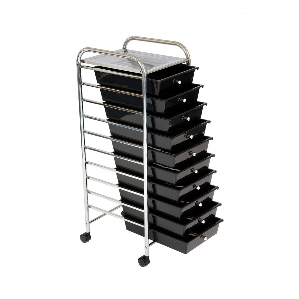 image 1 of Oypla 10 Drawer Storage Mobile Makeup Salon Trolley Portable Storage Organiser Black