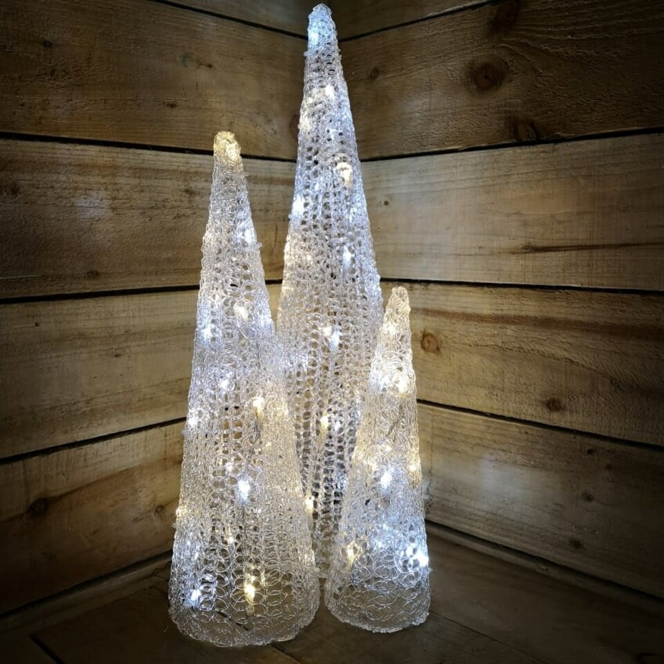image 1 of Snowtime Set of 3 Ice & Warm White Coloured Flashing LED Christmas Pyramids