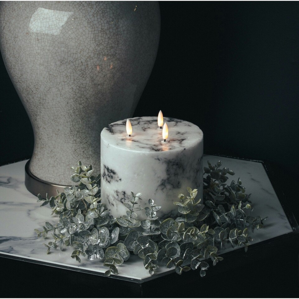 image 1 of Hill Interiors Luxe Collection Marble Effect 3 Wick Electric Candle - White/Black - 15cm x 15cm x 15cm