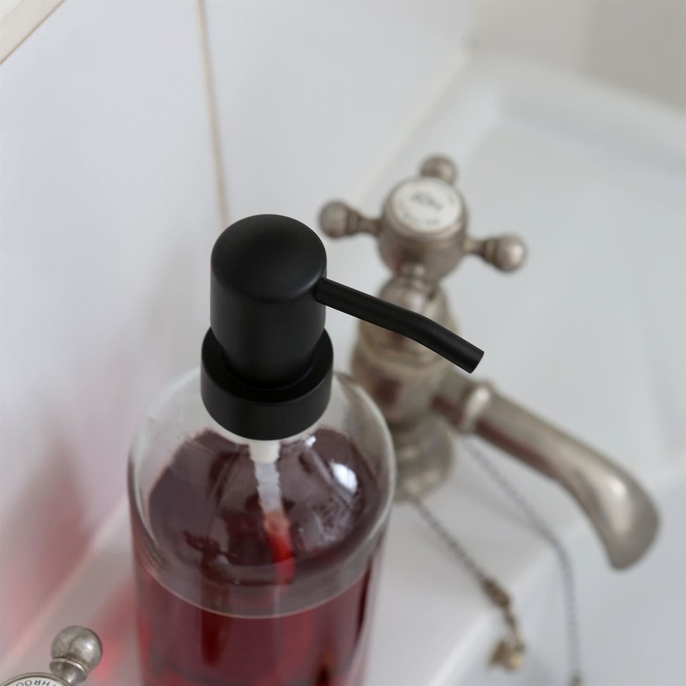 image 1 of Harbour Housewares Glass Soap Dispensers with Labels 500ml - Pack of 8 - Refillable Pump Bottles for Kitchen & Bathroom
