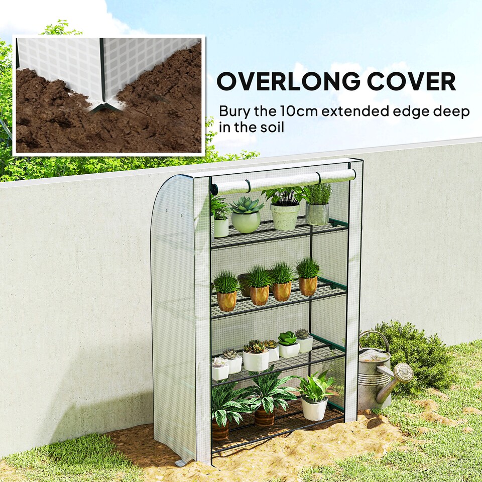 image 1 of Outsunny Mini Greenhouse Indoor Outdoor Green House with PE Cover, White | White | White