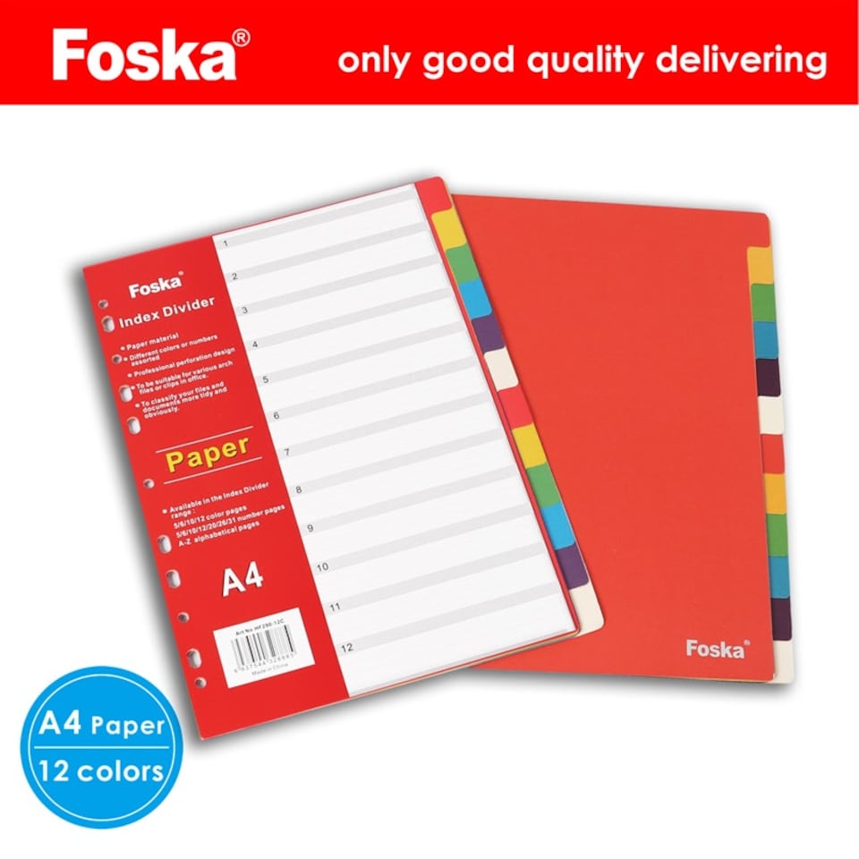 image 1 of A4 12 Part Coloured Card Index Filing Dividers