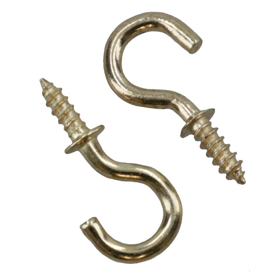 image 1 of Shouldered Screw Hooks Fasteners Hanger Brass Plated 6mm Dia 13mm Length 18pc