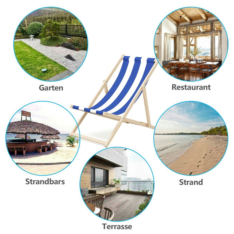 image 1 of Wooden Folding Deck Chair for Garden, Beach, or Patio | Blue