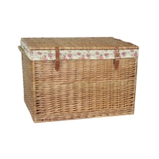 Large Light Steamed Storage Wicker Basket with Cotton Lining | Blue | Navy Blue | One Size