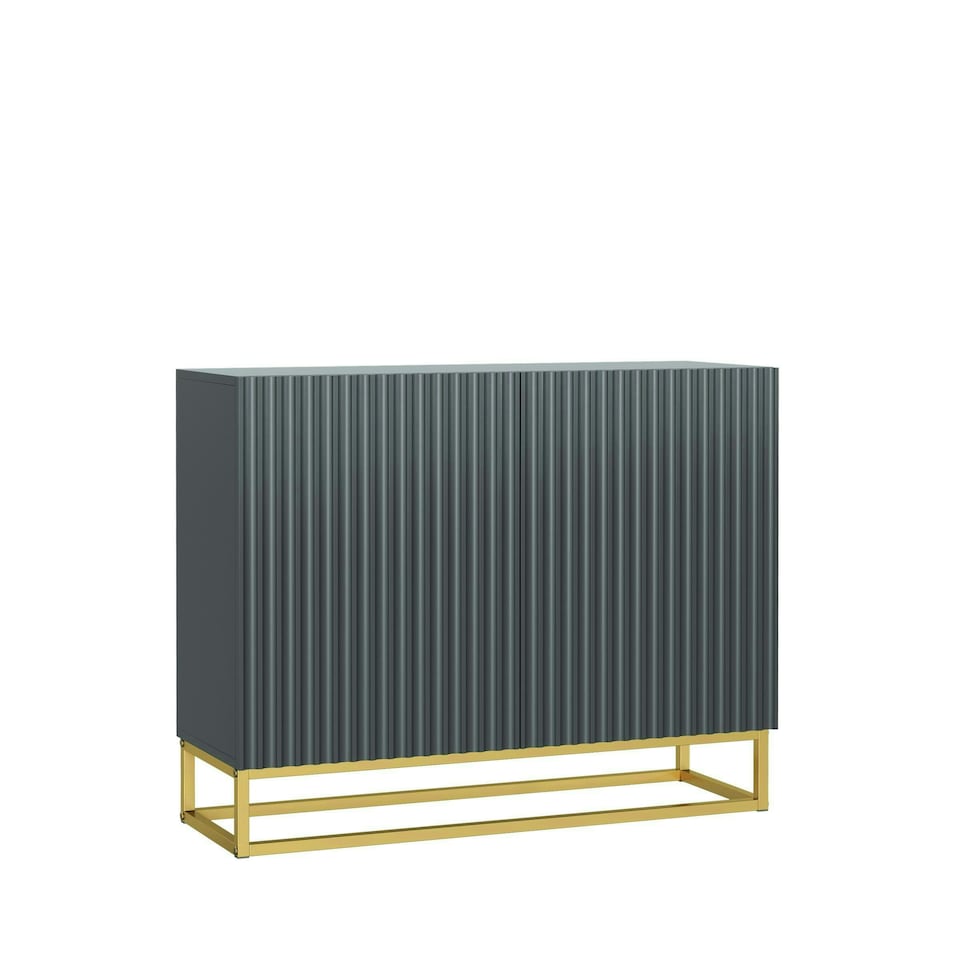 image 1 of Grey Sideboard 100cm Fluted Doors Gold Frame Modern Storage Cabinet Grey