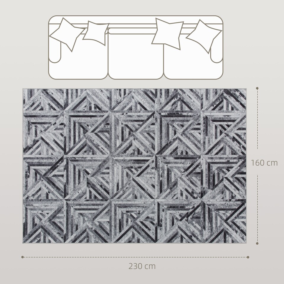 image 1 of HOMCOM Modern Area Rug, Triangle Pattern Non-Slip Washable Rug, Chenille Floor Carpet for Living Room, Bedroom, Dining Room, Home Office, 230 160 cm, Black | Black | Cream, Dark Grey | 1