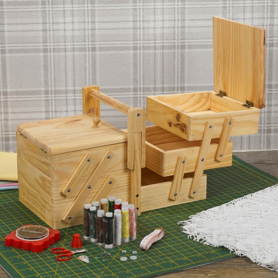 image 1 of 39-PC Sewing Kit with Wooden Sewing Box