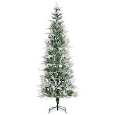 HOMCOM 7 Foot Snow Flocked Artificial Christmas Tree Holiday with Pencil Shape