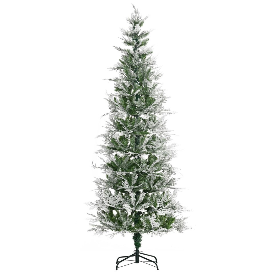 image 1 of HOMCOM 7 Foot Snow Flocked Artificial Christmas Tree Holiday with Pencil Shape