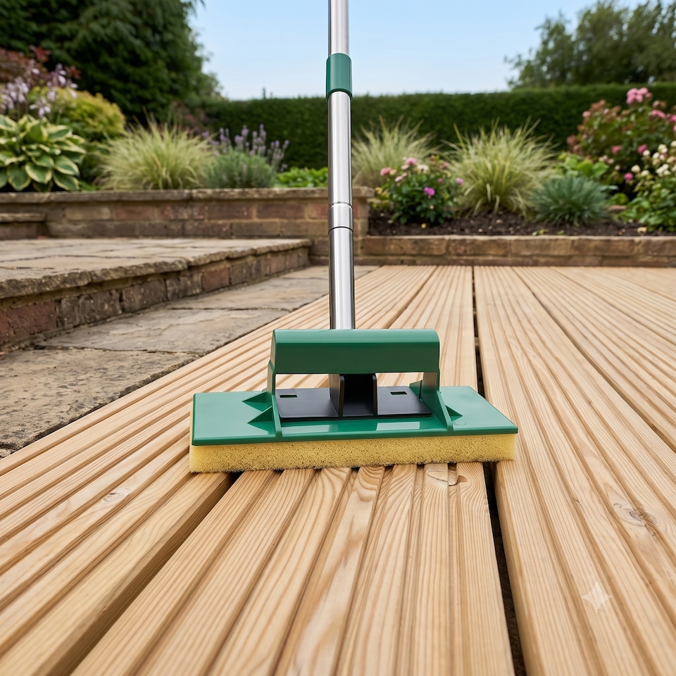 image 1 of Complete Decking Applicator Kit Telescopic Sponge Brushes and 100mm Edge Brush
