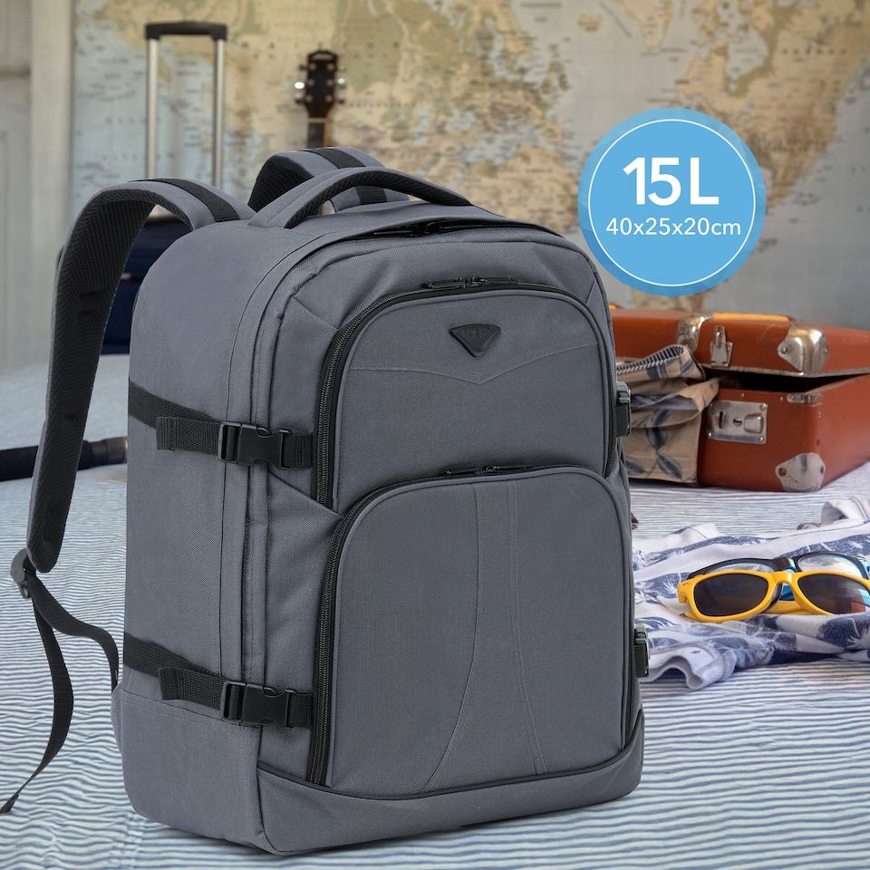 image 1 of Flight Knight Underseat Backpack 40x20x25cm Ryanair Free Carry On for Travelling USB Port Padded Comfortable Backpack - Carry On Luggage | Grey | 1