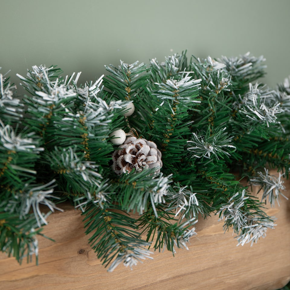 image 1 of Premier 270cm (9ft) Christmas Garland Decoration Snow Tips White Berries & Cones
