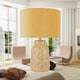 image 7 of First Choice Lighting Peacock Glazed Ceramic Lamp with Ochre Velour Shade Yellow | Yellow