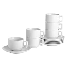 Argon Tableware 48 Piece Classic White Stacking Teacup & Saucer Set - 200ml