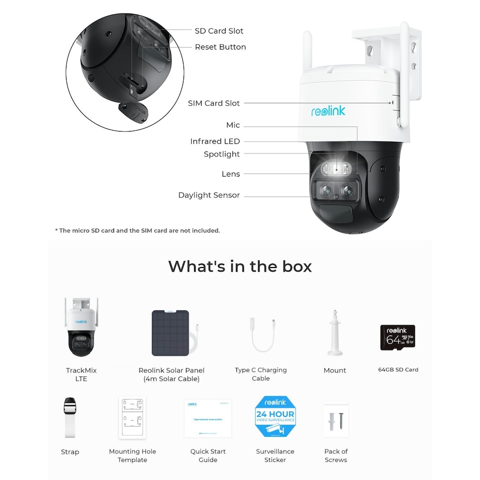 image 1 of Reolink Advantage Series G770 4K PTZ Battery 4G LTE Outdoor Security Camera with Solar Panel + 64GB