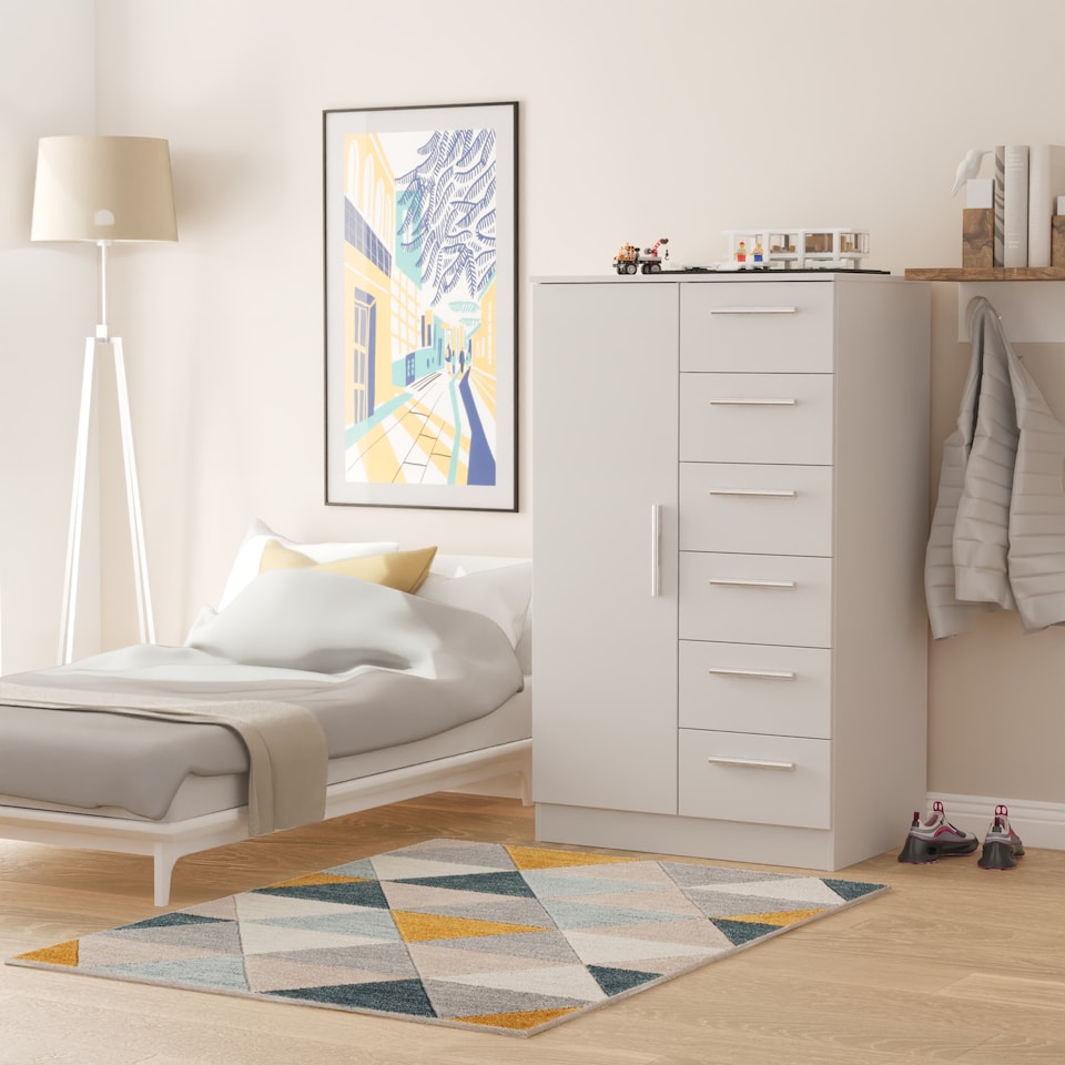 Trent 5 Drawer 1 Door Childrens Wardrobe in Grey Matt (Ready Assembled) | Grey | Grey Matt