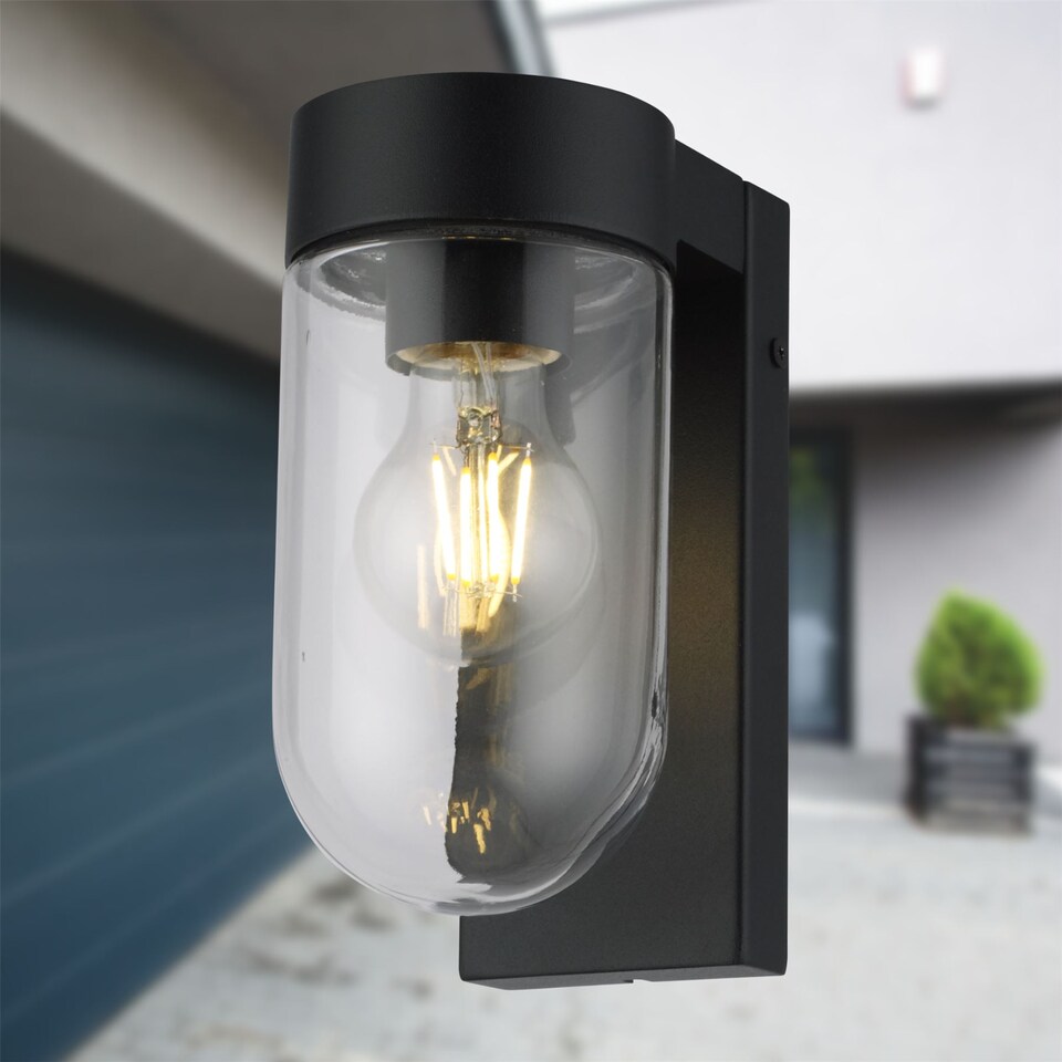 image 1 of Parnie - Black IP44 Outdoor Wall Light | Black | Clear | 1