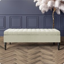 Safar 180cm Ottoman Storage Bench - Naples Shoe Bench - Cream Lined Upholstery Storage Footstool