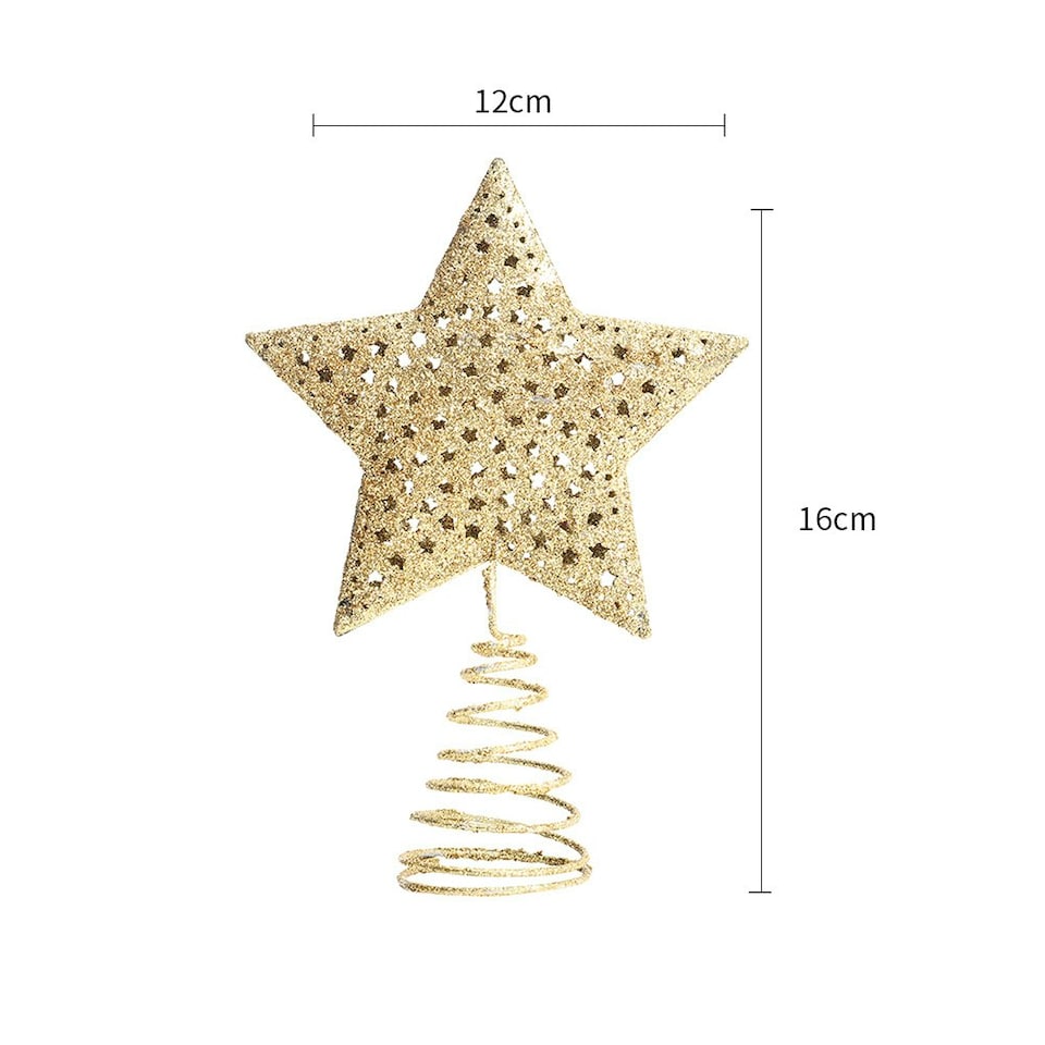 image 1 of Living and Home Christmas Tree Star Topper Golden Glitter Ornaments - Star night