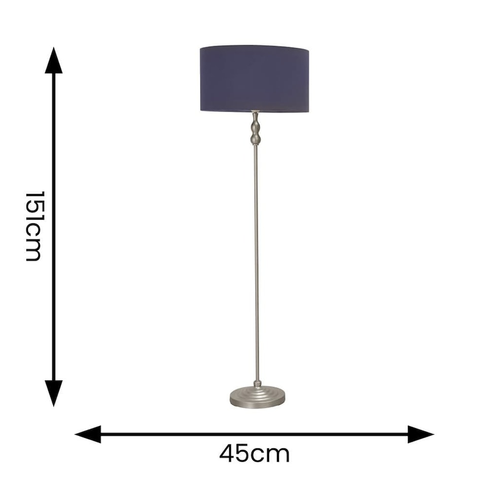 image 1 of ValueLights Maggie Chrome Candlestick Floor Lamp Navy Shade & Bulb | Blue