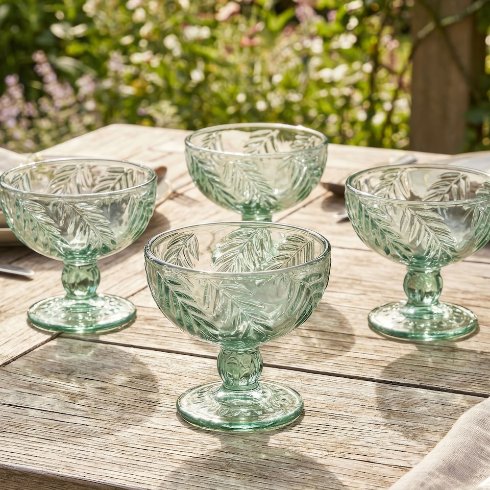 image 1 of Set of 2 Laurier Green Spring Summer Embossed Leaf Footed Bowls Wedding Decorations Ideas 320ml | Green | Green | Medium | 2