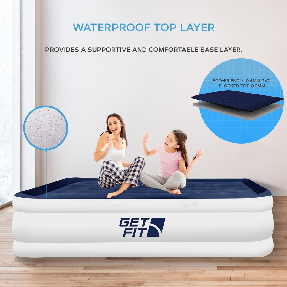 image 1 of Get Fit Air Bed With Built In Electric Pump - Premium King Size - Blow Up Bed With 2 X Free Pillows - Elevated Inflatable Air Mattress