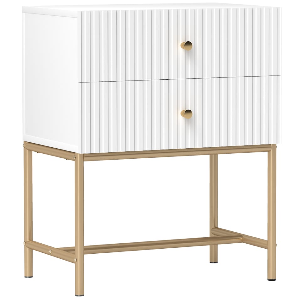 image 1 of HOMCOM Bedside Table with 2 Drawers, Modern Bedside Cabinet with Storage and Metal Legs for Bedroom, Living Room, White | White