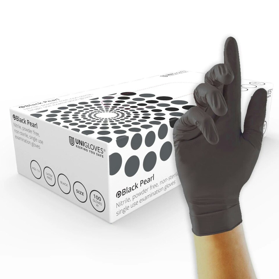 image 1 of Unigloves Black Pearl Box of 100 Nitrile Gloves Black | Medium