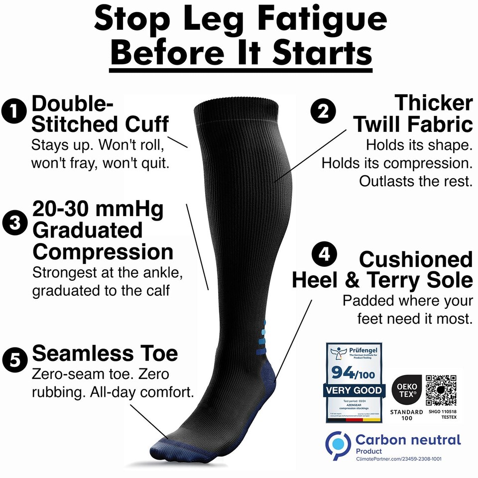 image 1 of aZengear Compression Socks for Women & Men (20-30 mmHg), Knee-High Flight Socks