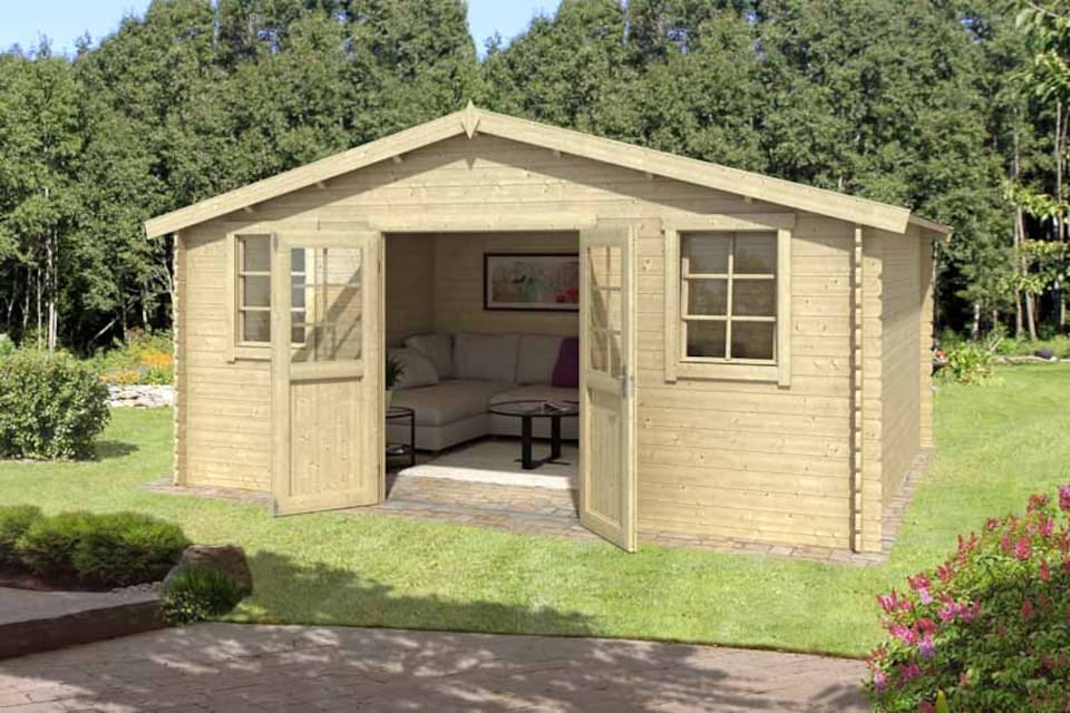 image 1 of Udo 380-Log Cabin, Wooden Garden Room, Timber Summerhouse, Home Office - L522.4 x W400 x H256.5 cm | Brown