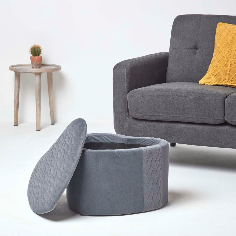 image 1 of Homescapes Arundel Heart-Shaped Velvet Footstool with Storage, Grey