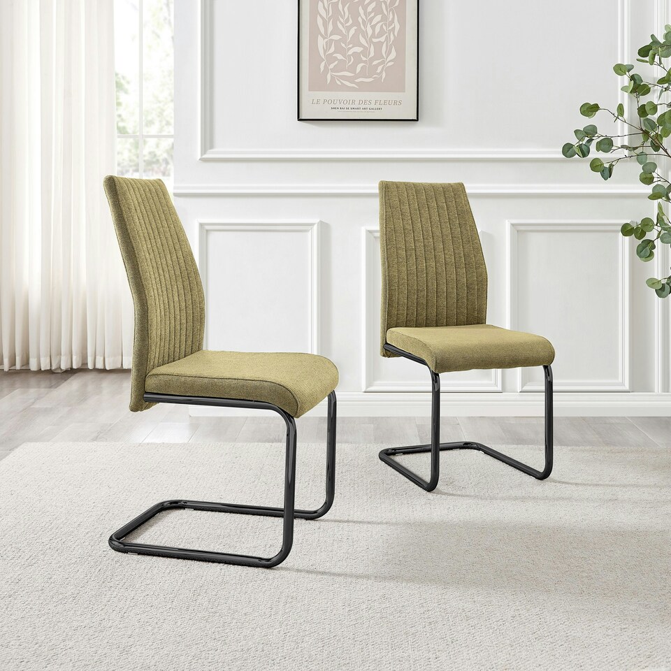 image 1 of Furniturebox Lorenzo 2x Sage Green Fabric Black Leg Dining Chair