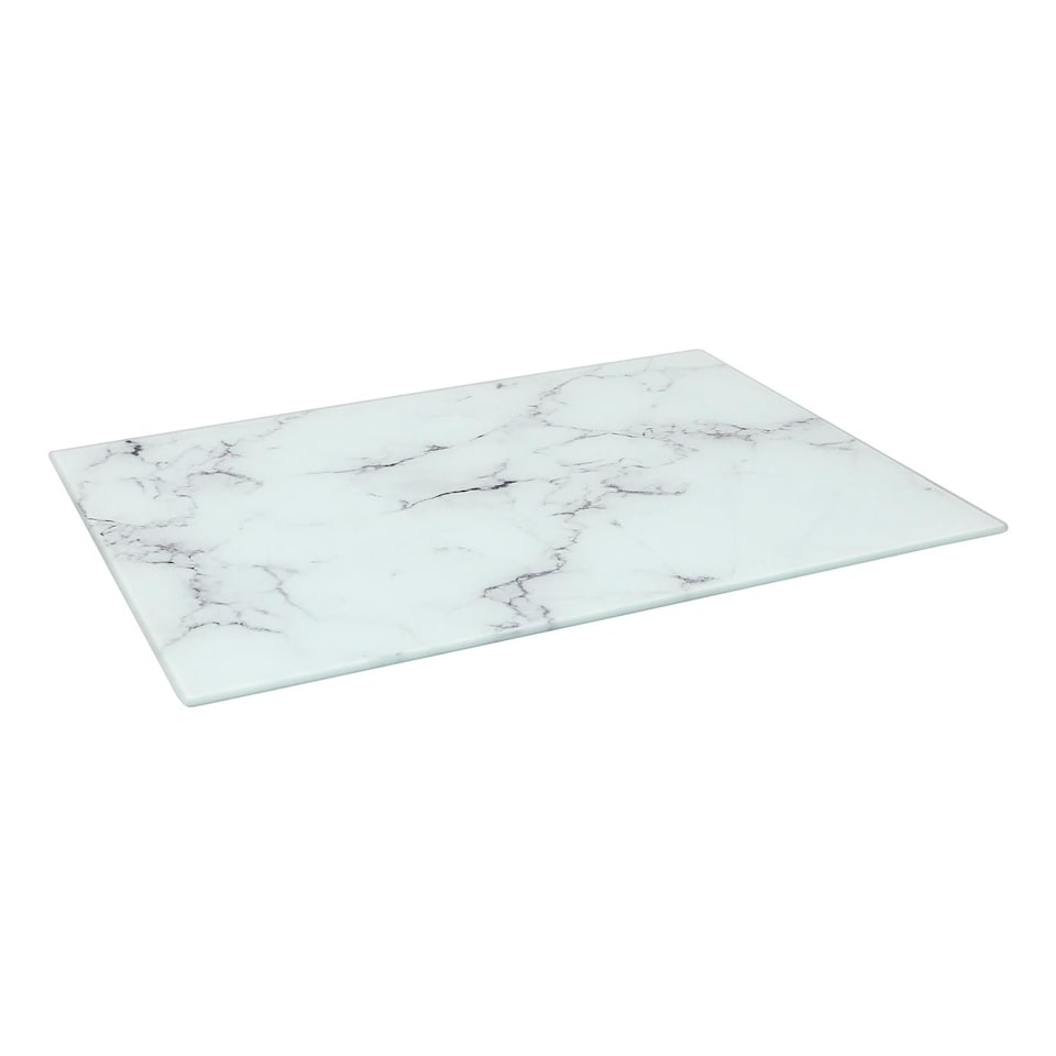 image 1 of Harbour Housewares Rectangle Glass Chopping Board - 40 x 30cm - Marble | White | Marble
