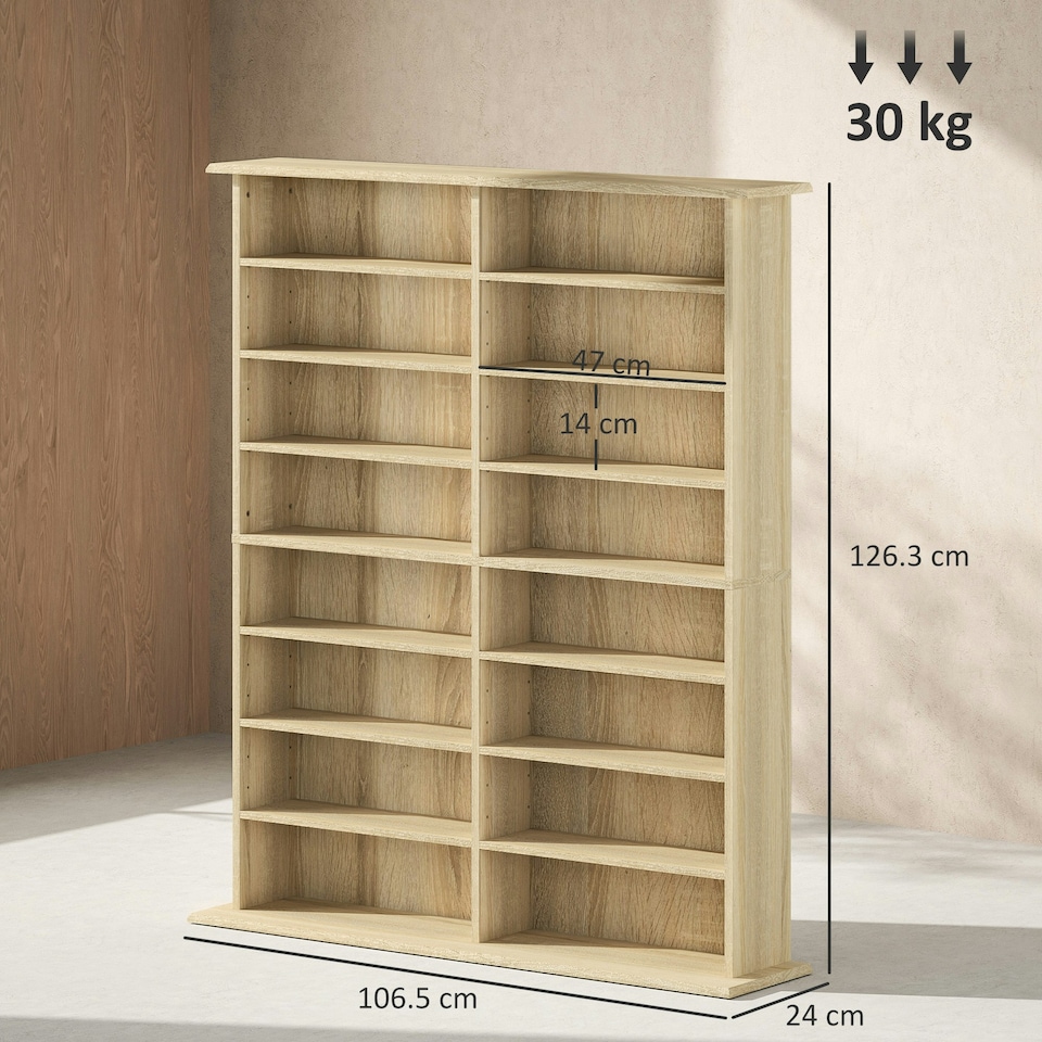 image 1 of HOMCOM CD Storage Unit DVD Tower Blu-ray Storage Shelf for Office, Natural | Brown | 106.5W x 24D x 126.3H cm