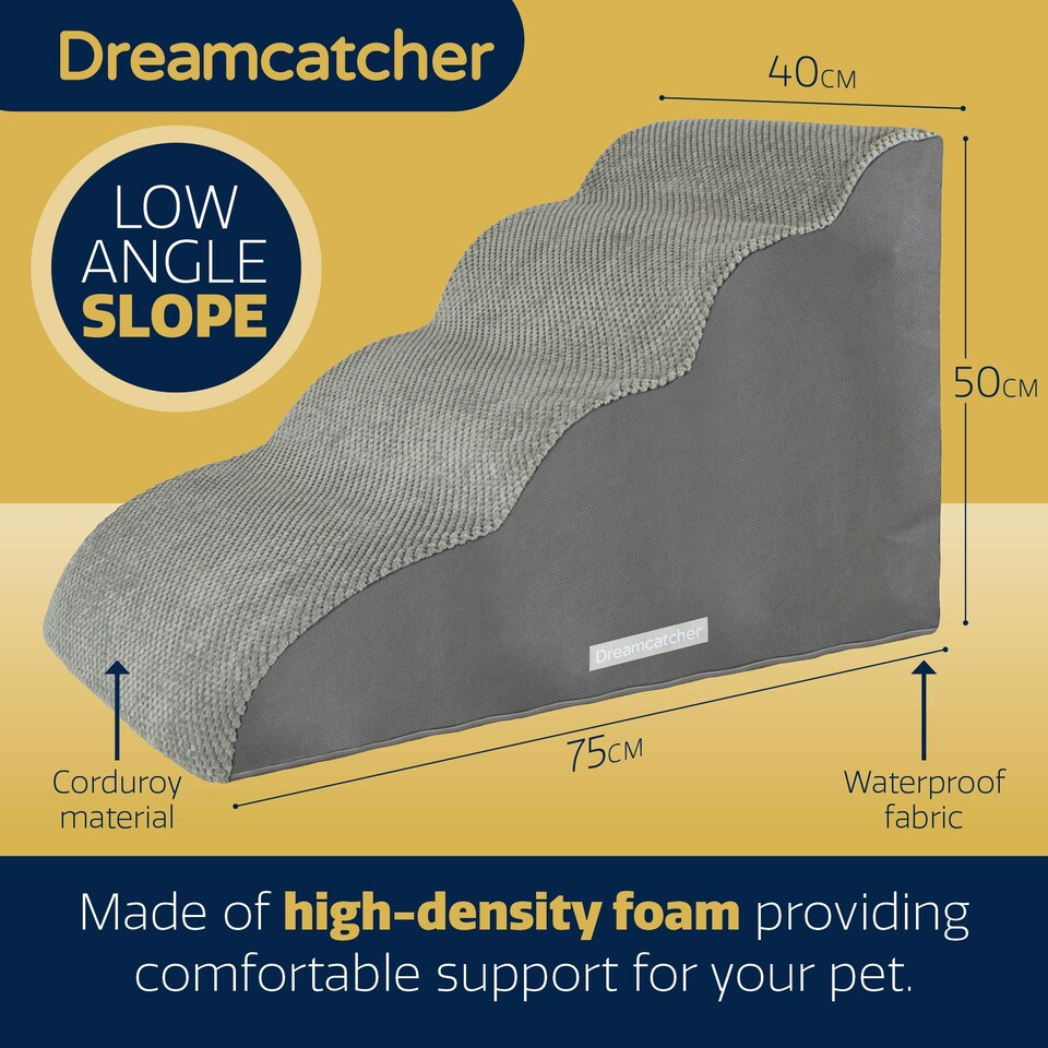 image 1 of Dreamcatcher 4 Step Dog Stairs for Bed 75x40x50cm, High Density Foam Ramp