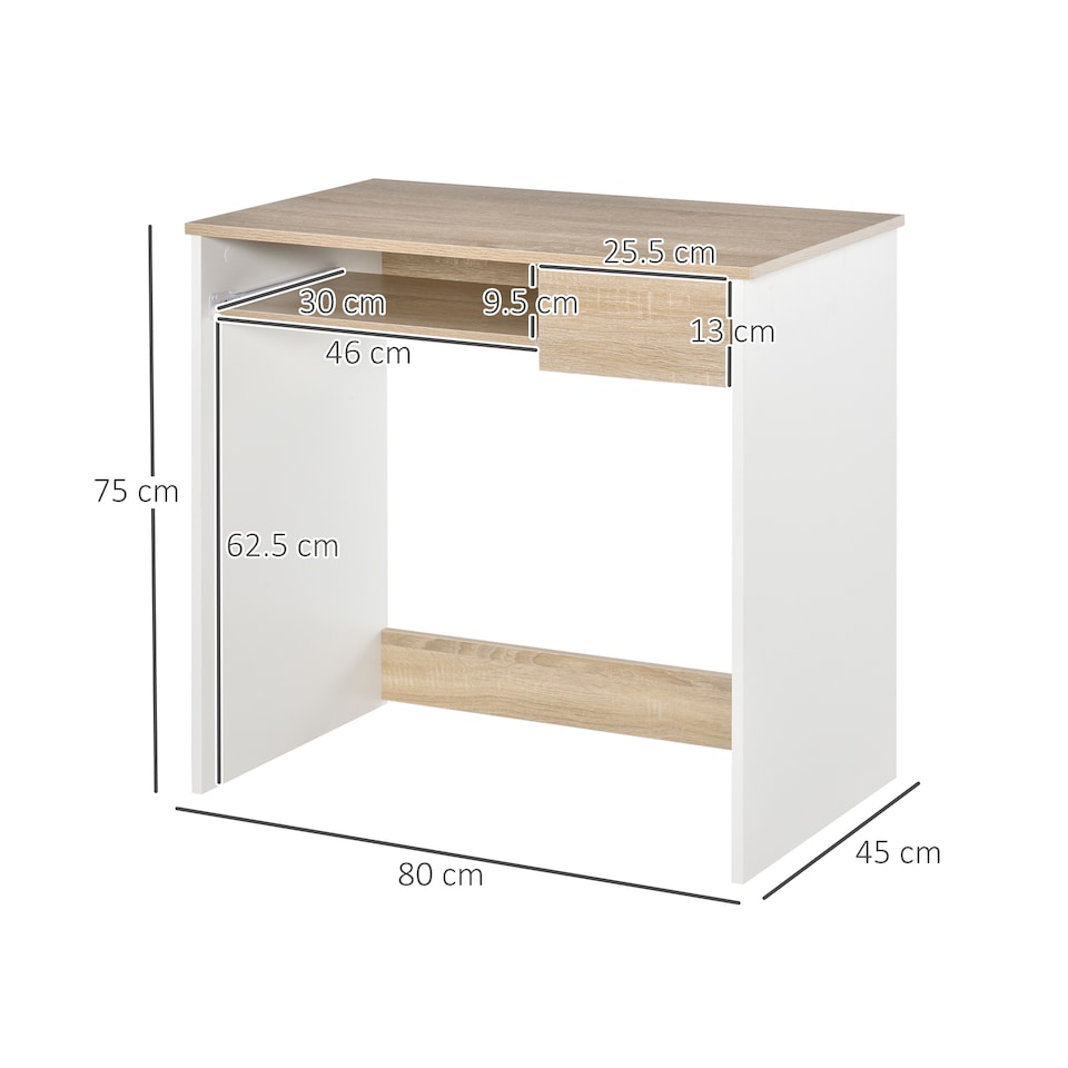 image 1 of HOMCOM Compact Computer Table w/ Keyboard Tray Drawer Study Office Work, Oak