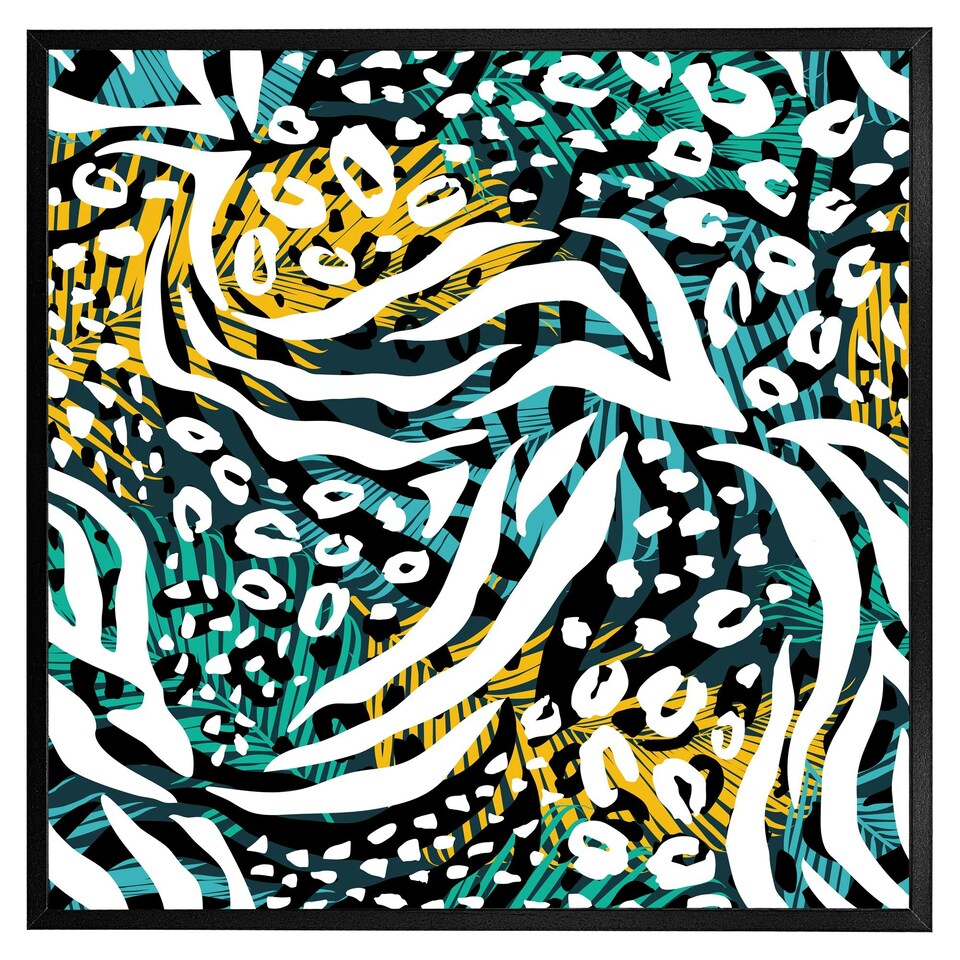 image 1 of Tropical leaves & animal print (Picture Frame) Grey | M