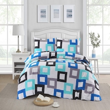 Homes Linen Douglas Geometric Squares Reversible Duvet Cover Set with Pillowcases Modern Luxury Bedding Set | Multi | Super King