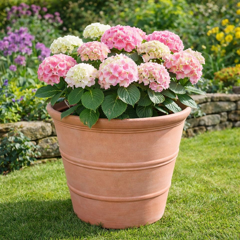 image 1 of JSH Rustic Terracotta Effect 41L Planter in Recycled Plastic 47cm Classic Round Garden Flower Pot Strong and Lightweight | Brown | 1