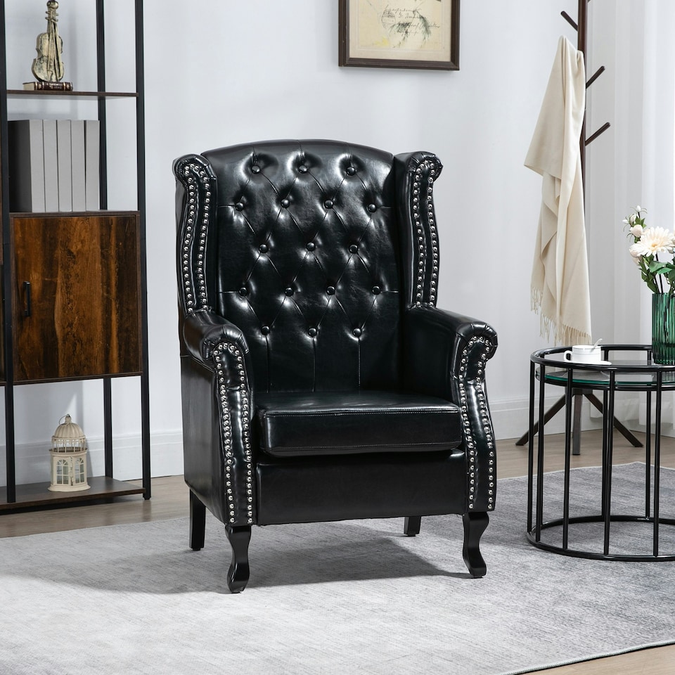 image 1 of HOMCOM Chesterfield-style Wing Back Armchair Tufted Accent Chair Black