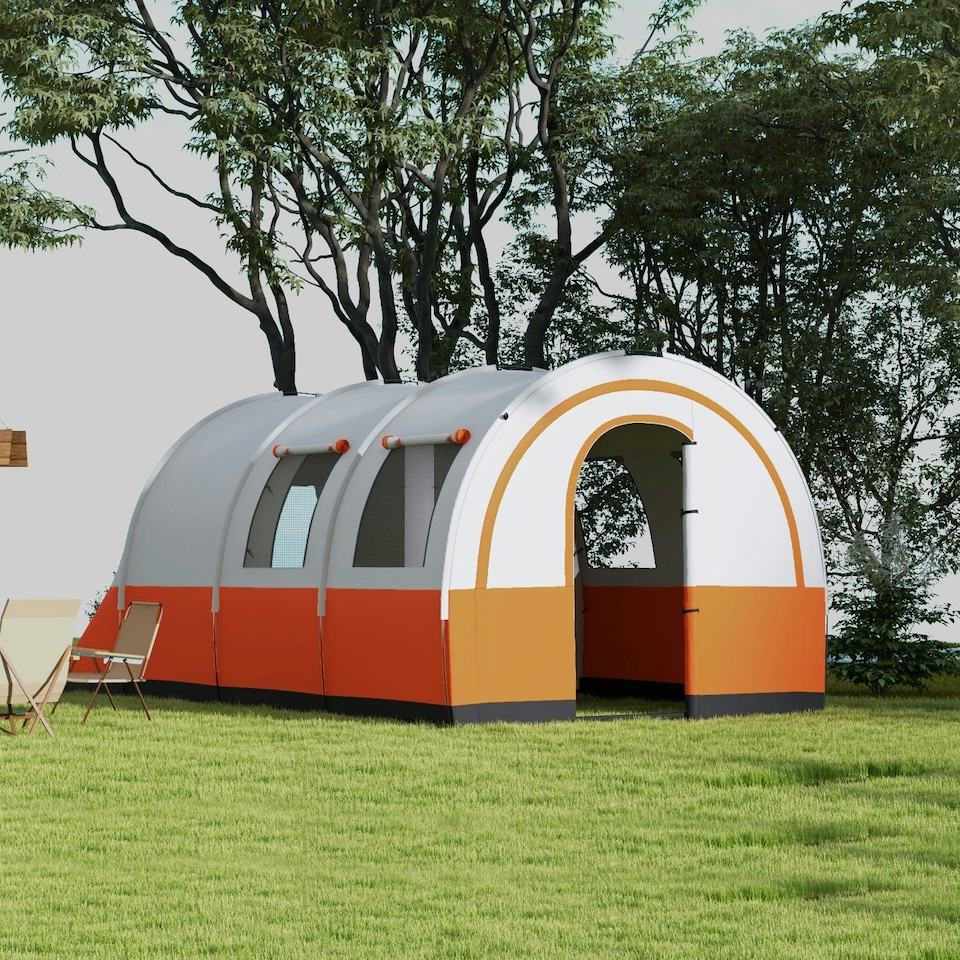 image 1 of Outsunny Camping Tent, 3000mm Waterproof Family Tent for 5-6 Man, Orange