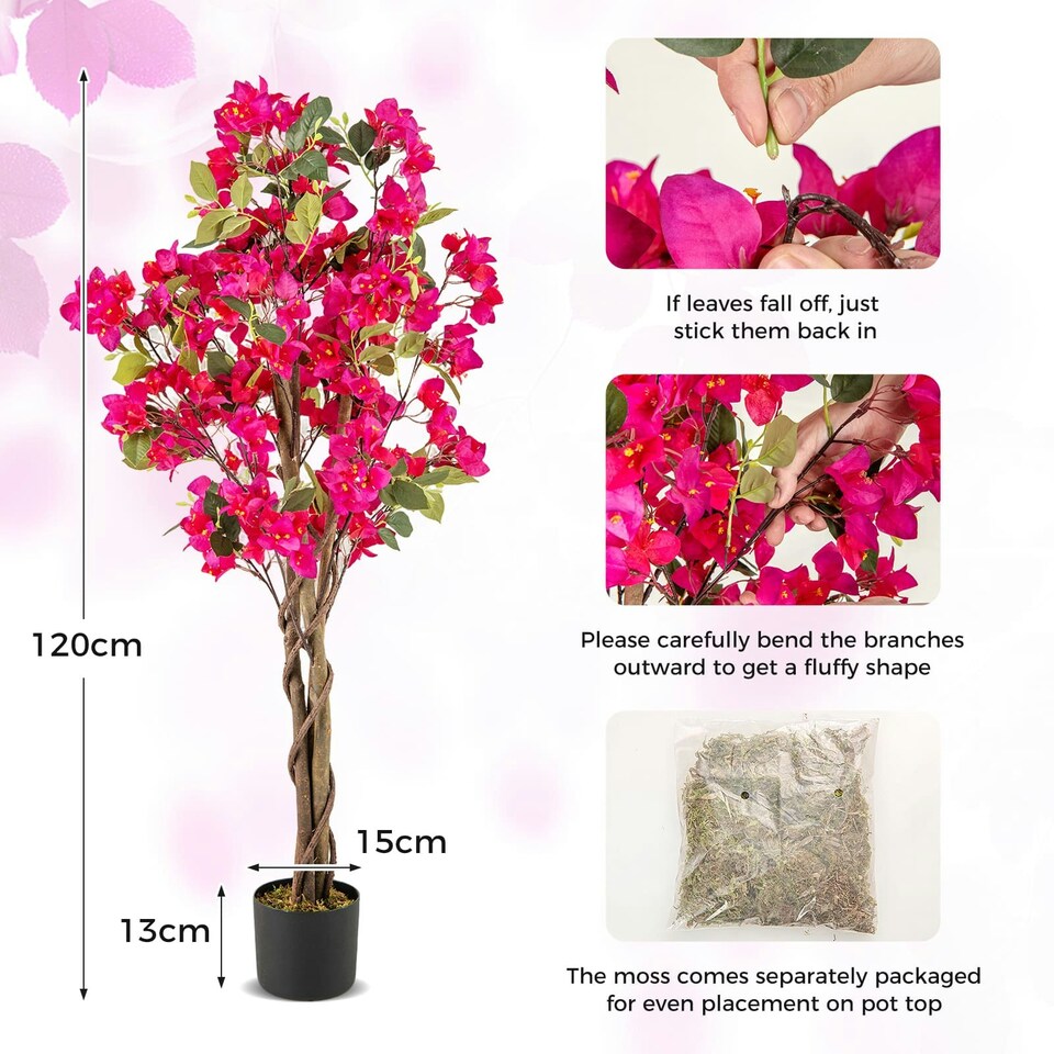 image 1 of COSTWAY 120cm Artificial Bougainvillea Tree Plant Rose Red | One Size