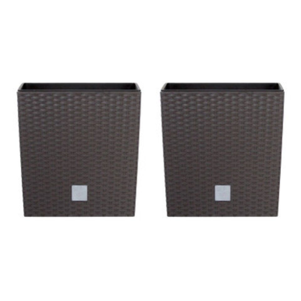 image 1 of 20cm Rato Rattan Design Plant Pots Square -1-2 Pack | Brown | Brown & Set of 2 | 2
