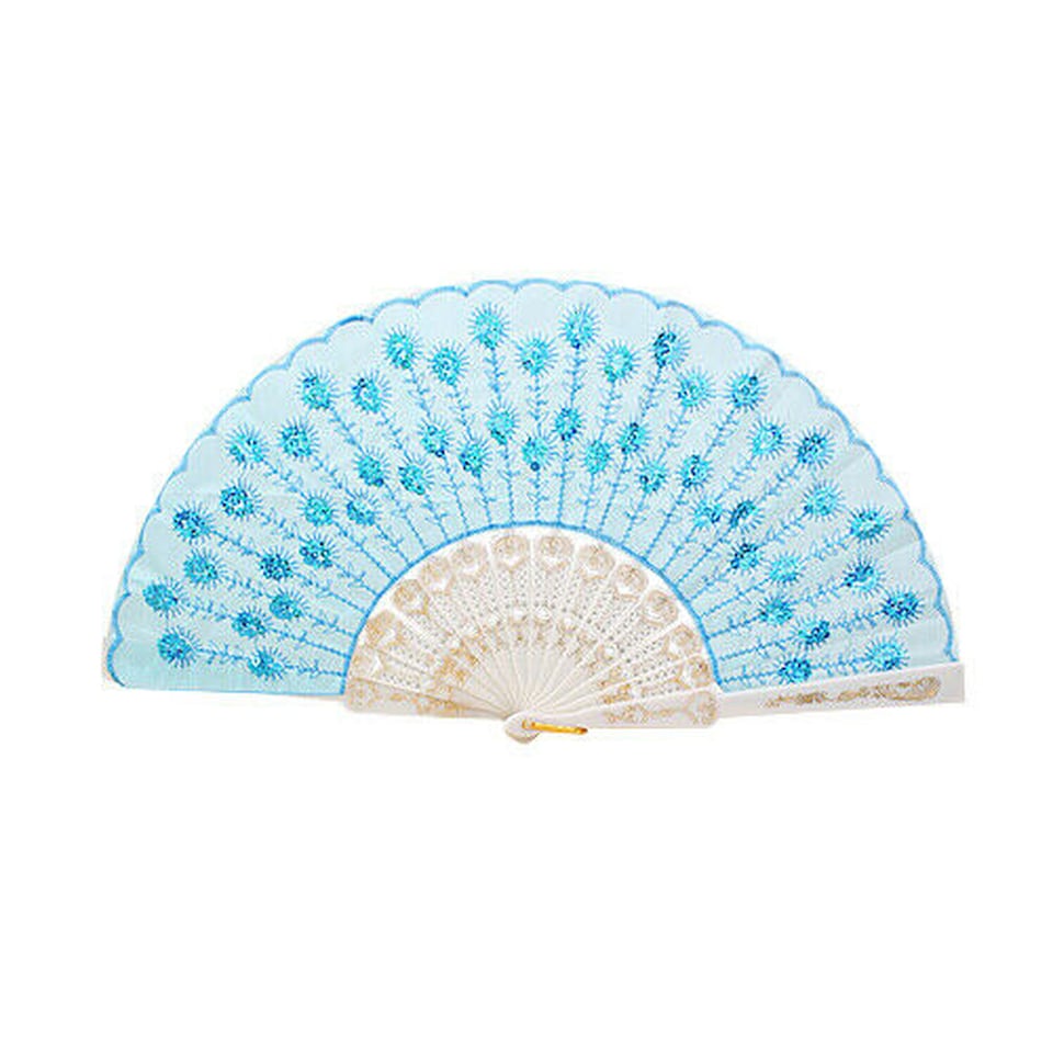 Spanish Lace Silk Folding Hand Fan | Decorative Spanish Style Fan with Lace Trim & Floral Design | Portable Folding Cooling Fan for Weddings, Parties, Festivals & Dance Accessories