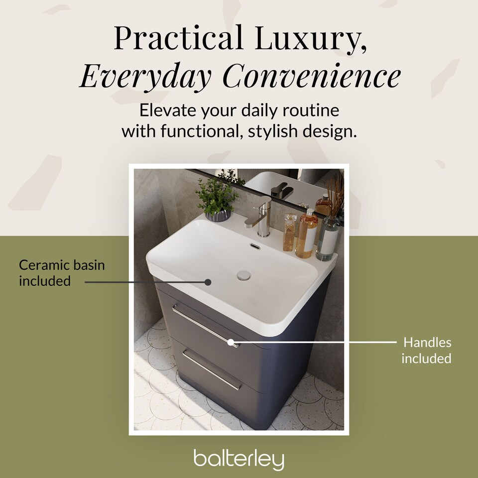 image 1 of Balterley Floor Standing 2 Drawer Vanity Unit with Ceramic Basin | Blue | Indigo Blue | 862 x 607 x 460mm