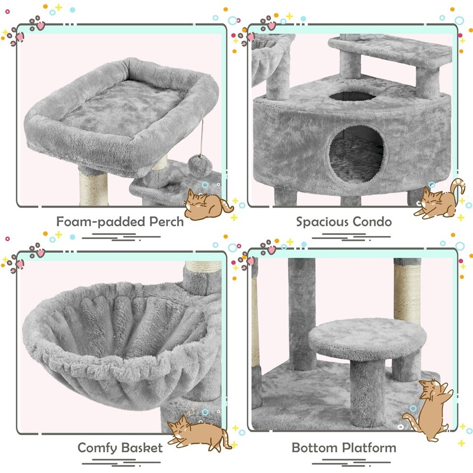 image 1 of Yaheetech 116.5 cm Multilevel Cat Tree with Condo Light Grey