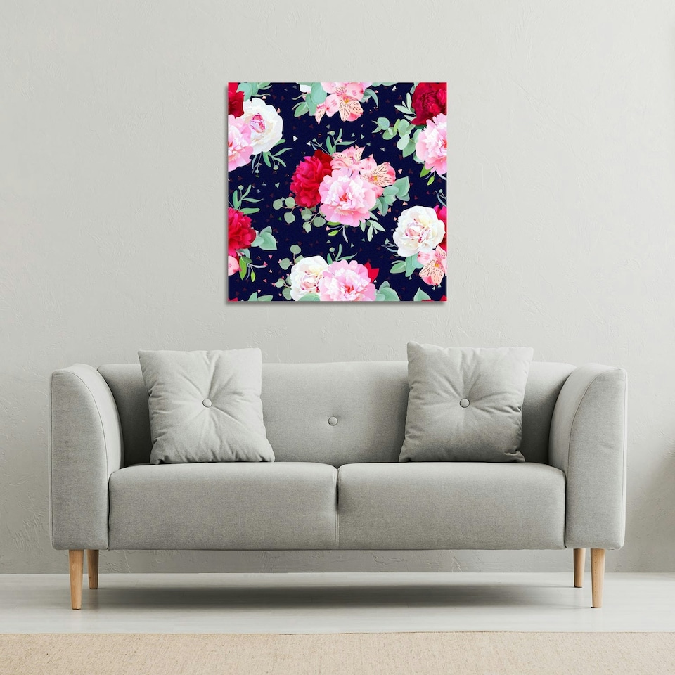 image 1 of Roses on Navy (Canvas Print) 46 x 46 x 4cm